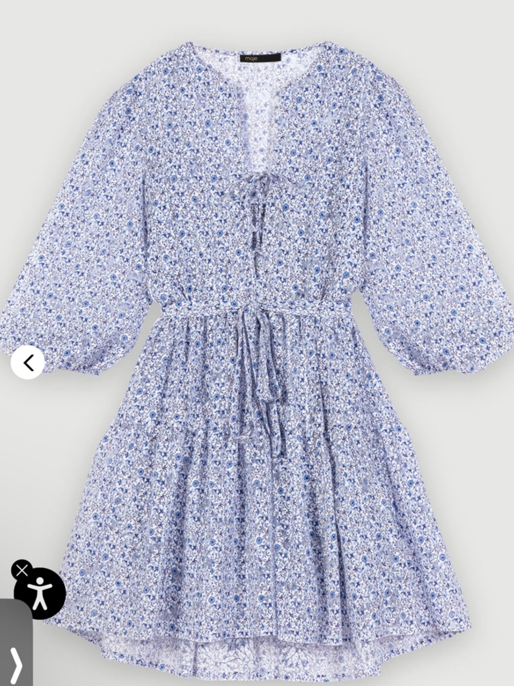 Maje blue floral belted mini babydoll dress